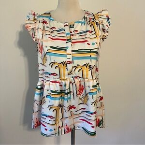 Crosby by Mollie Burch Flutter Sleeve Top Tropical Print Size Small